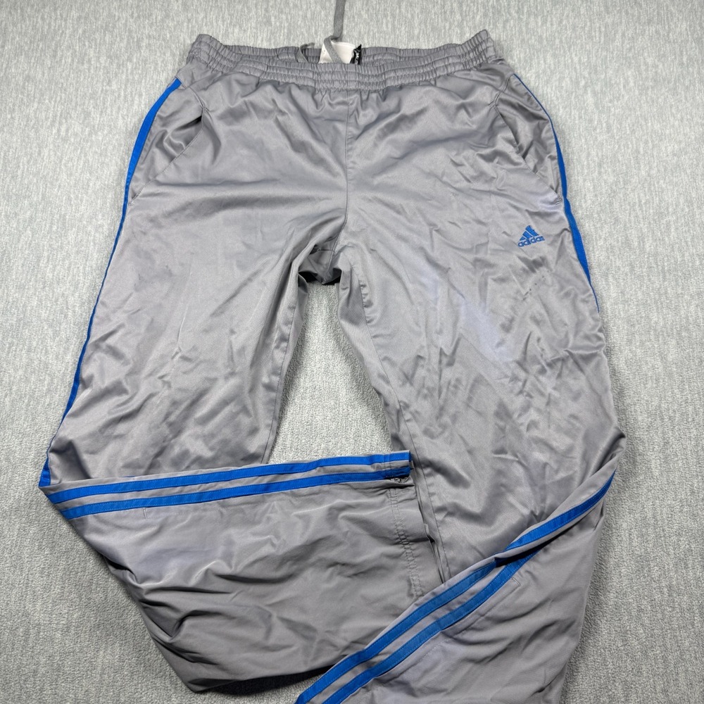 Adidas Track Pants Mens M Climalite 3 Stripe Gray Blue Zip Ankle Athletic 32x32